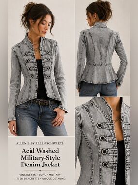 Women's Acid Washed Military-Style Denim Jacket